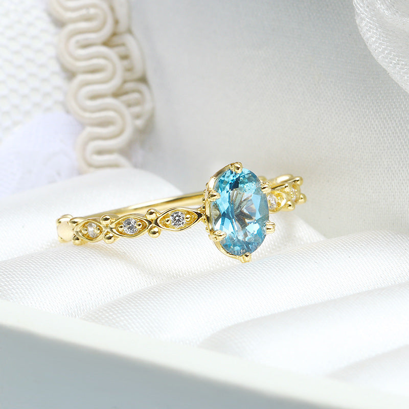 Silver London Blue Topaz Vintage Marquise Ring – 14K Gold Plated