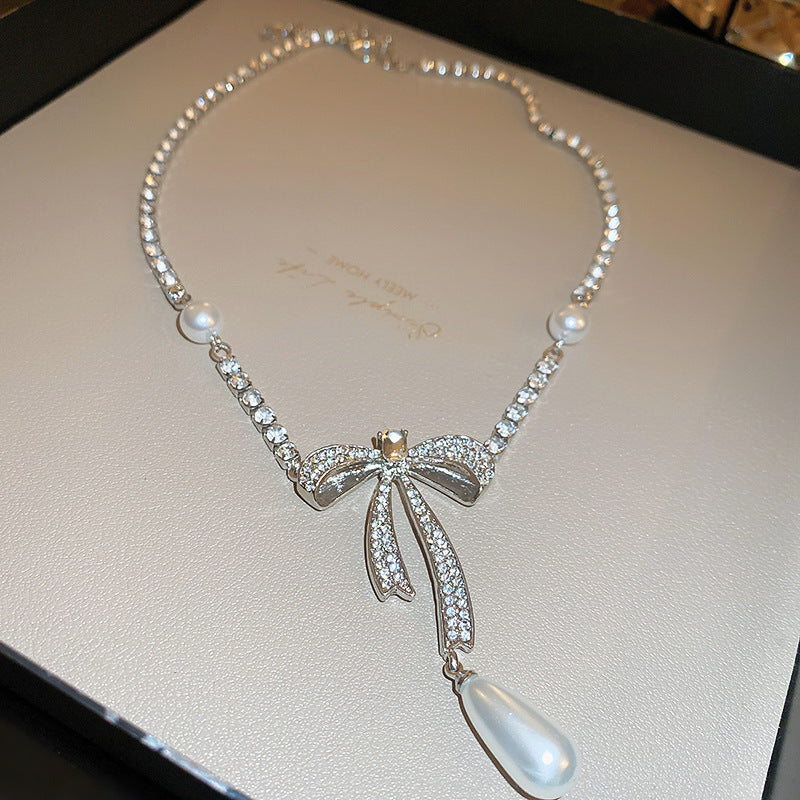 Pearl & Rhinestone Tassel Choker Necklace