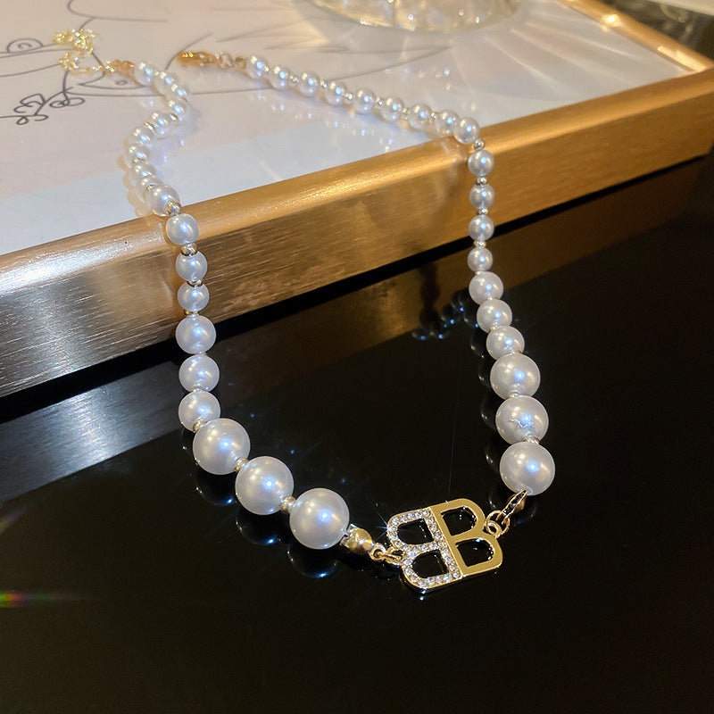 Pearl & Rhinestone Tassel Choker Necklace