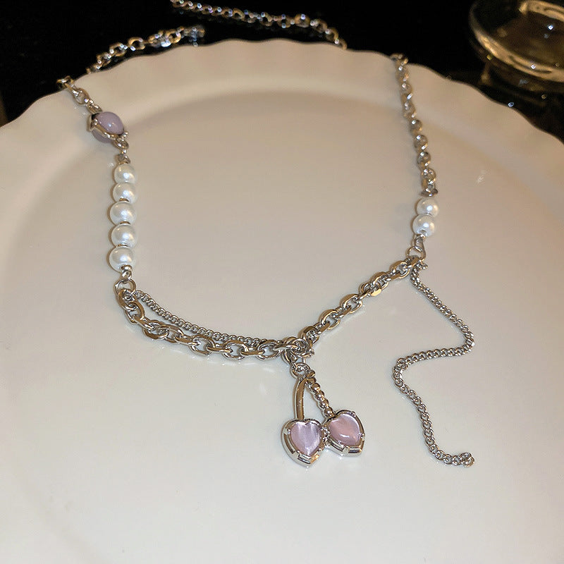 Pearl & Rhinestone Tassel Choker Necklace