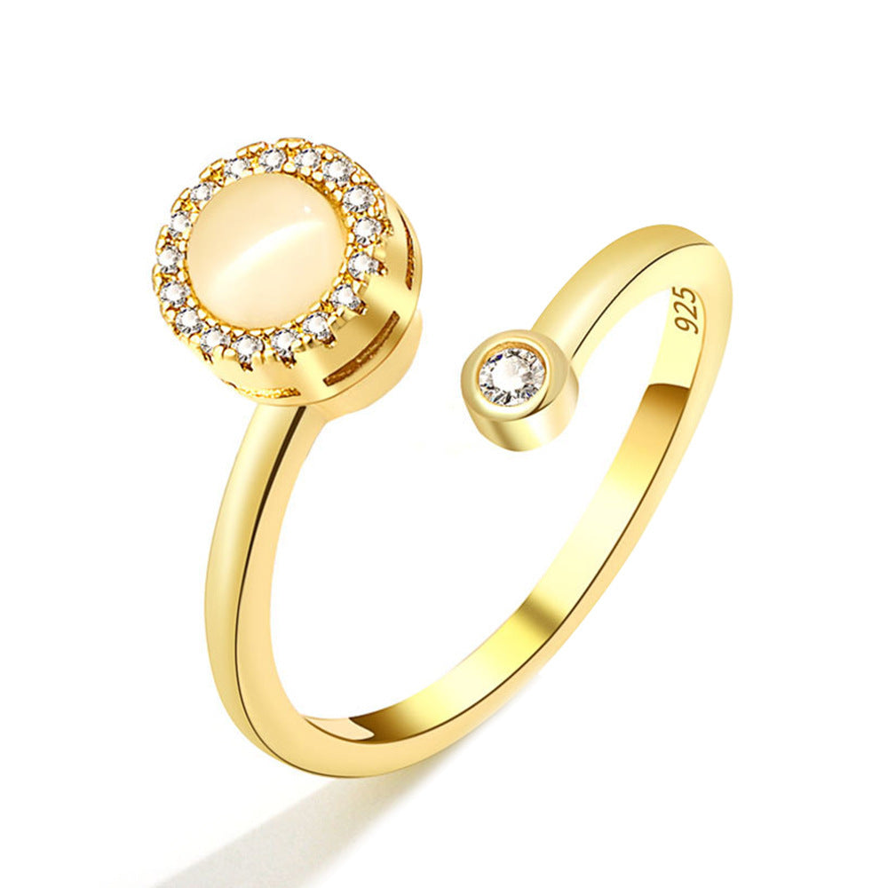 Opal Spinning Ring – Minimalist Fidget Ring in Rose Gold, White Gold & Yellow Gold