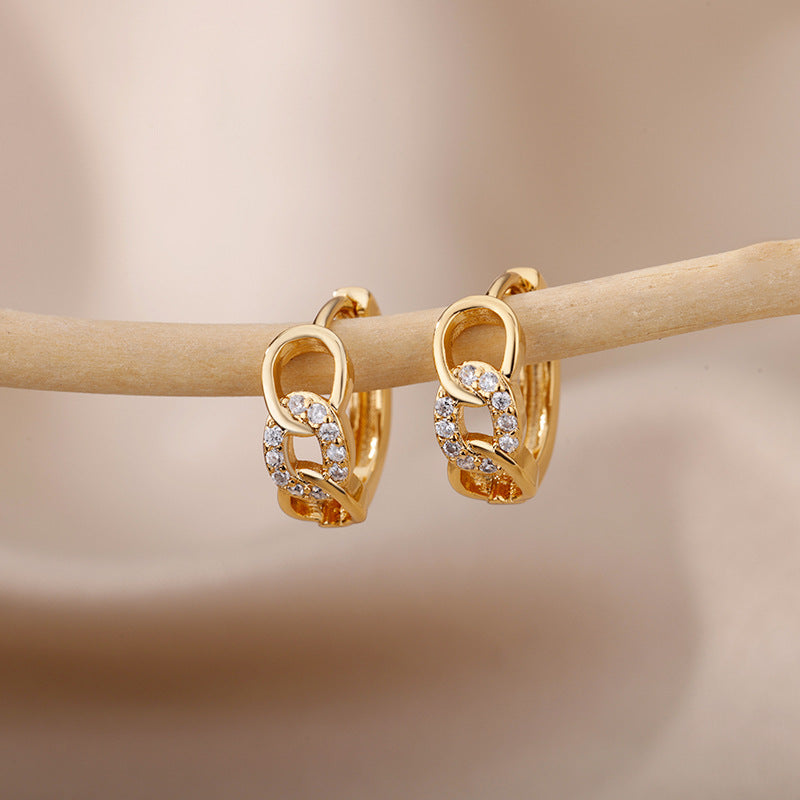 Geometric C-shaped earrings with zircon accents – view 7