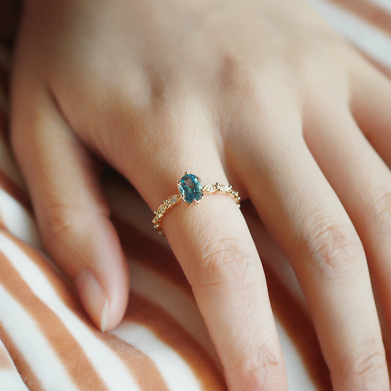 Silver London Blue Topaz Vintage Marquise Ring – 14K Gold Plated