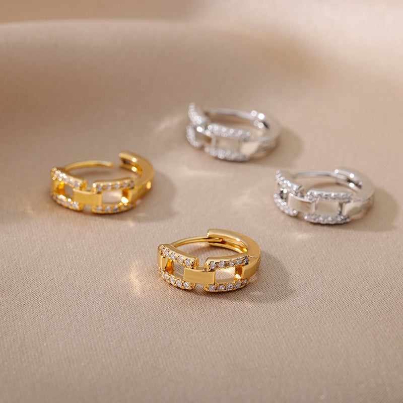 Geometric C-shaped earrings with zircon accents – view 6