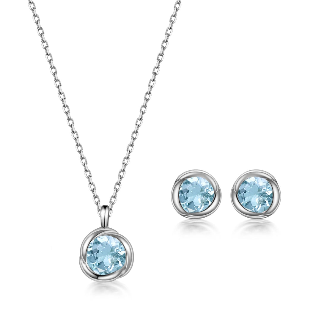 Light blue CZ pendant necklace and stud earring set
