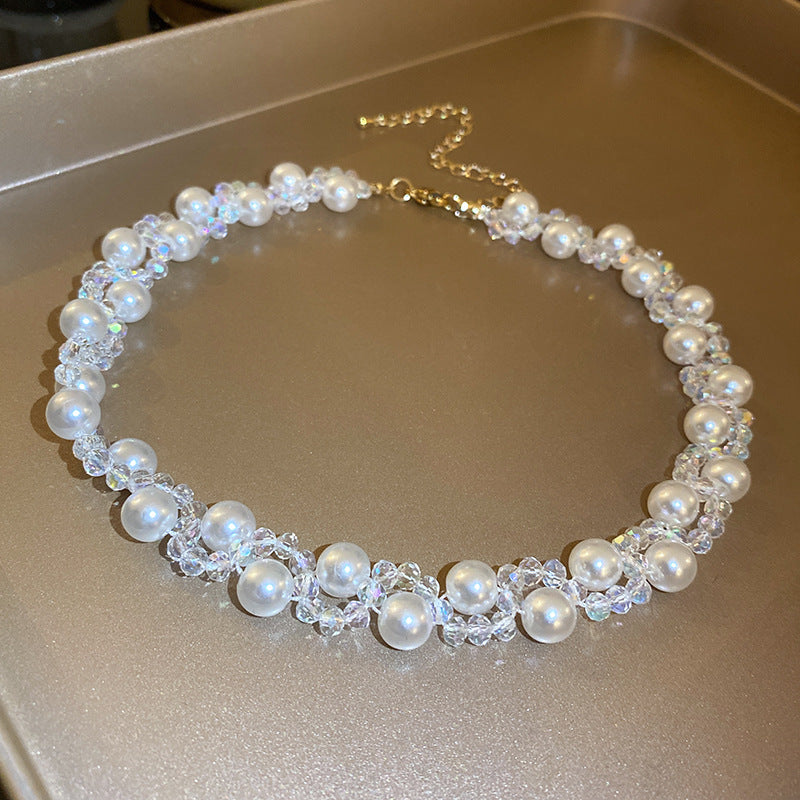 Pearl & Rhinestone Tassel Choker Necklace