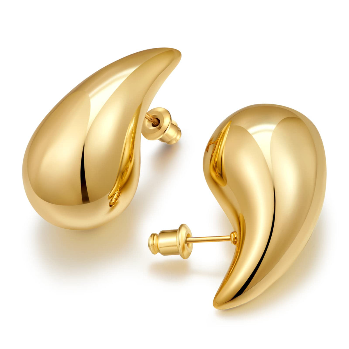 Chunky gold-tone dome earrings shown as a pair