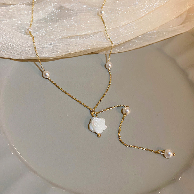 Pearl & Rhinestone Tassel Choker Necklace
