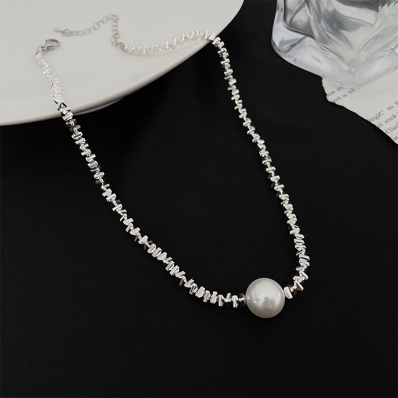 Pearl & Rhinestone Tassel Choker Necklace