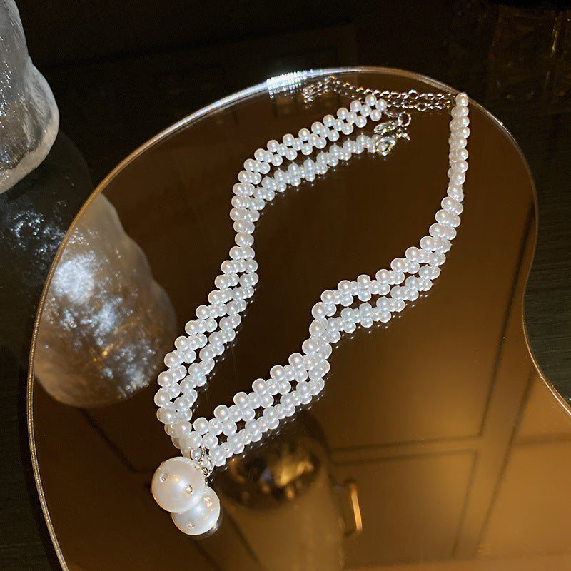 Pearl & Rhinestone Tassel Choker Necklace