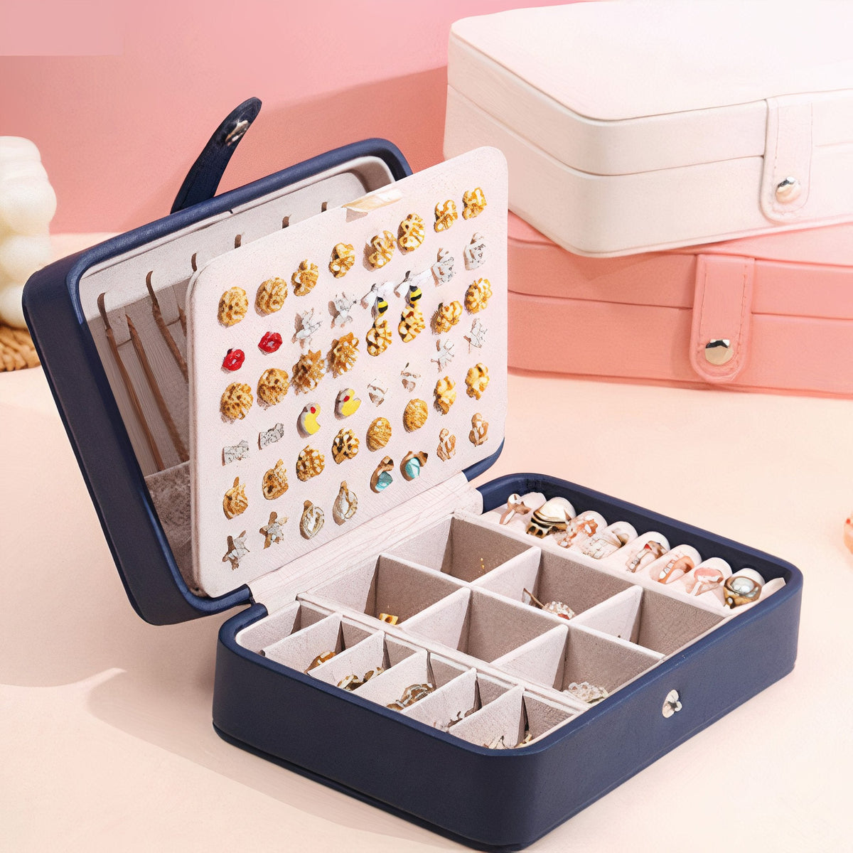 Vegan leather travel jewelry box with compartments