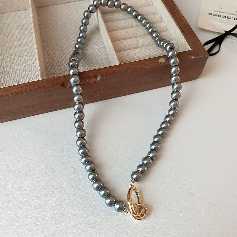 Pearl & Rhinestone Tassel Choker Necklace