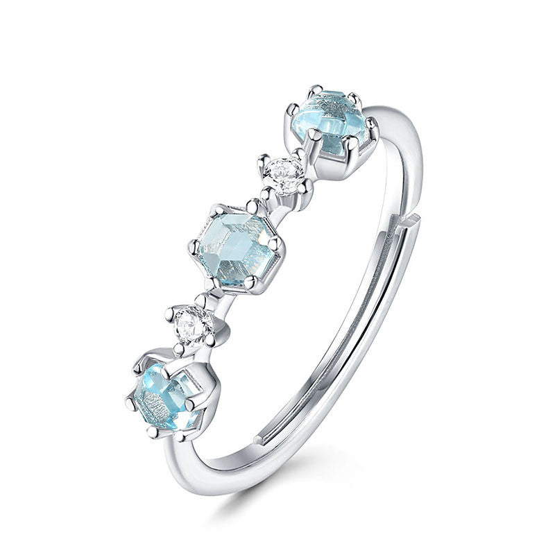 Natural Blue Topaz Ring | 925 Silver | Hexagonal Stone