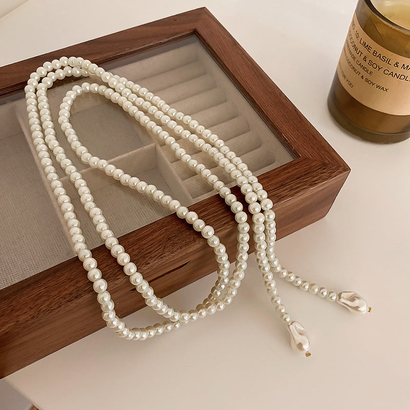 Pearl & Rhinestone Tassel Choker Necklace