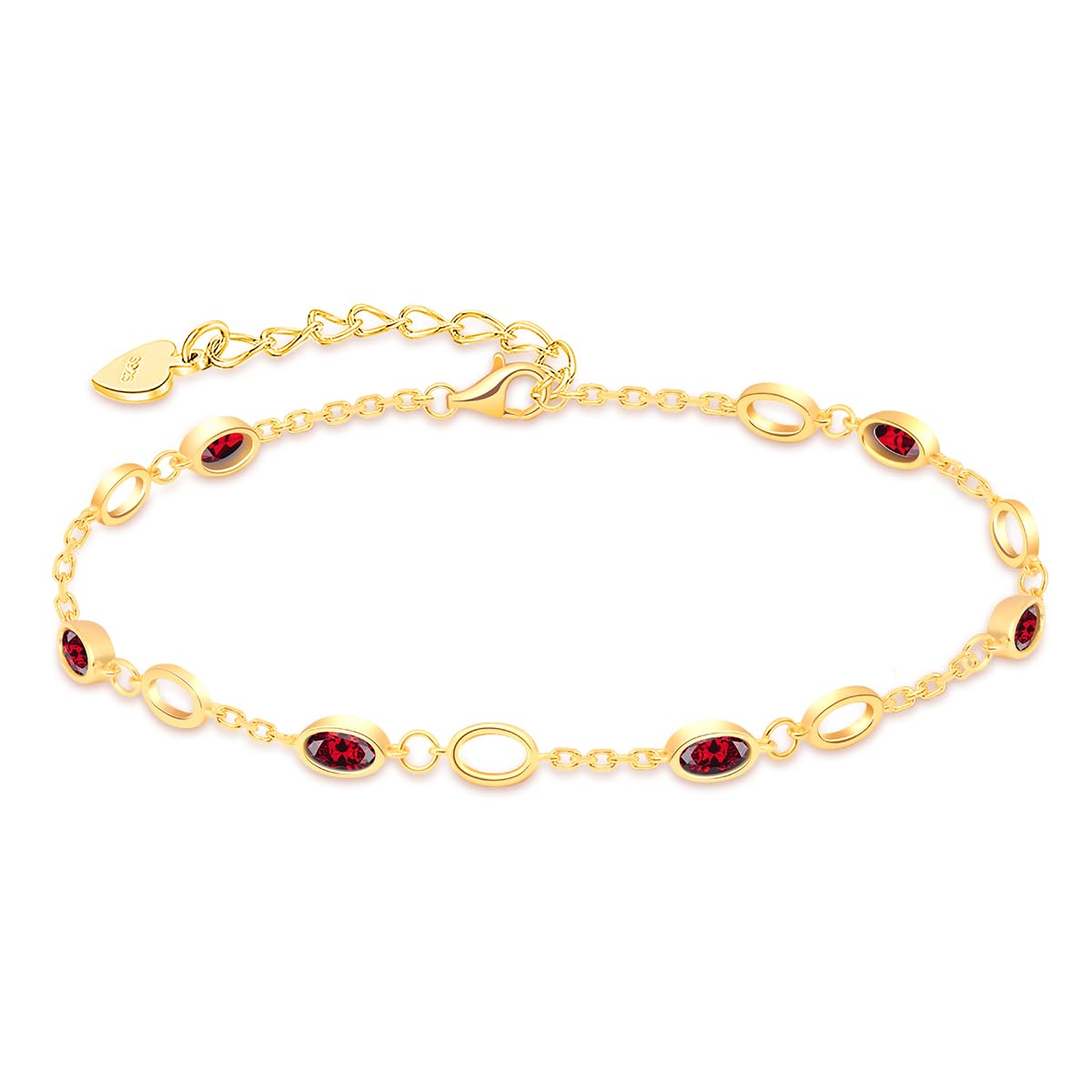 RIVIKO Jul Birthstone Bracelets for Women925 Sterling Silver Gold Plated Dainty Women Charm Link BraceletAnniversary Jewelry Valentines Christmas Day Birthday Gifts for Her Mom Wife