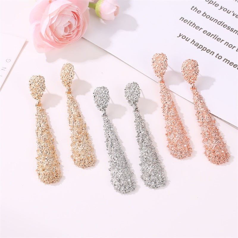 Water drop teardrop dangle earrings in plated stainless steel – view 5