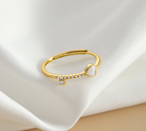 Adjustable heart charm ring with electroplated finish – view 8
