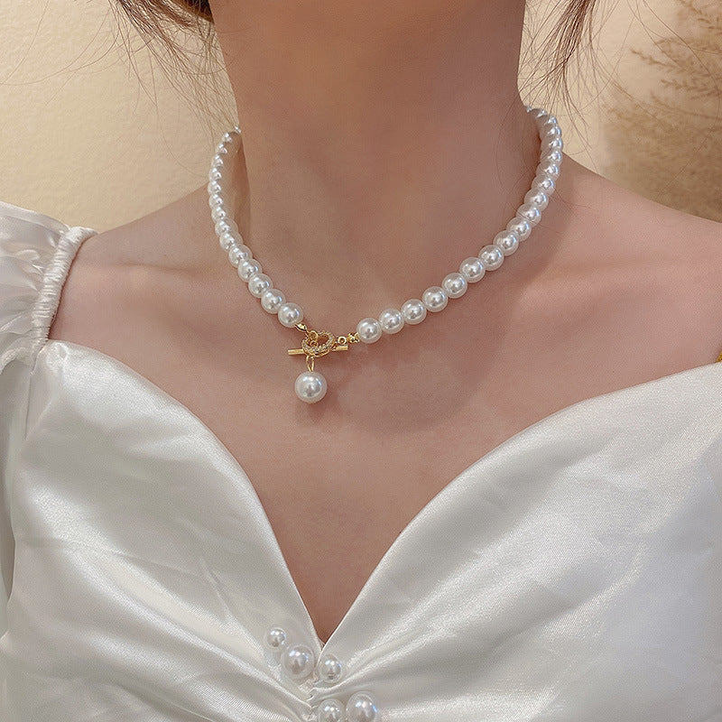 Pearl & Rhinestone Tassel Choker Necklace