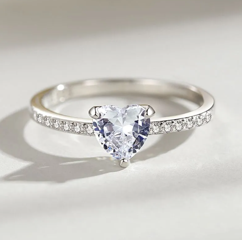925 sterling silver heart zircon ring