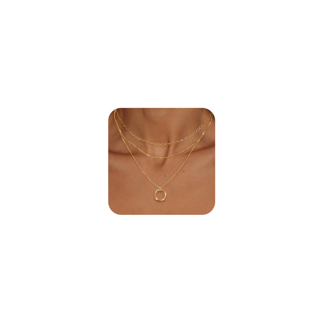 14K gold-plated layered necklace set with three coordinating chain styles