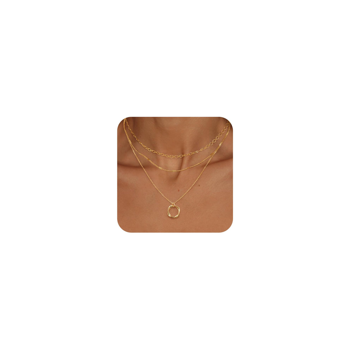 14K gold-plated layered necklace set with three coordinating chain styles