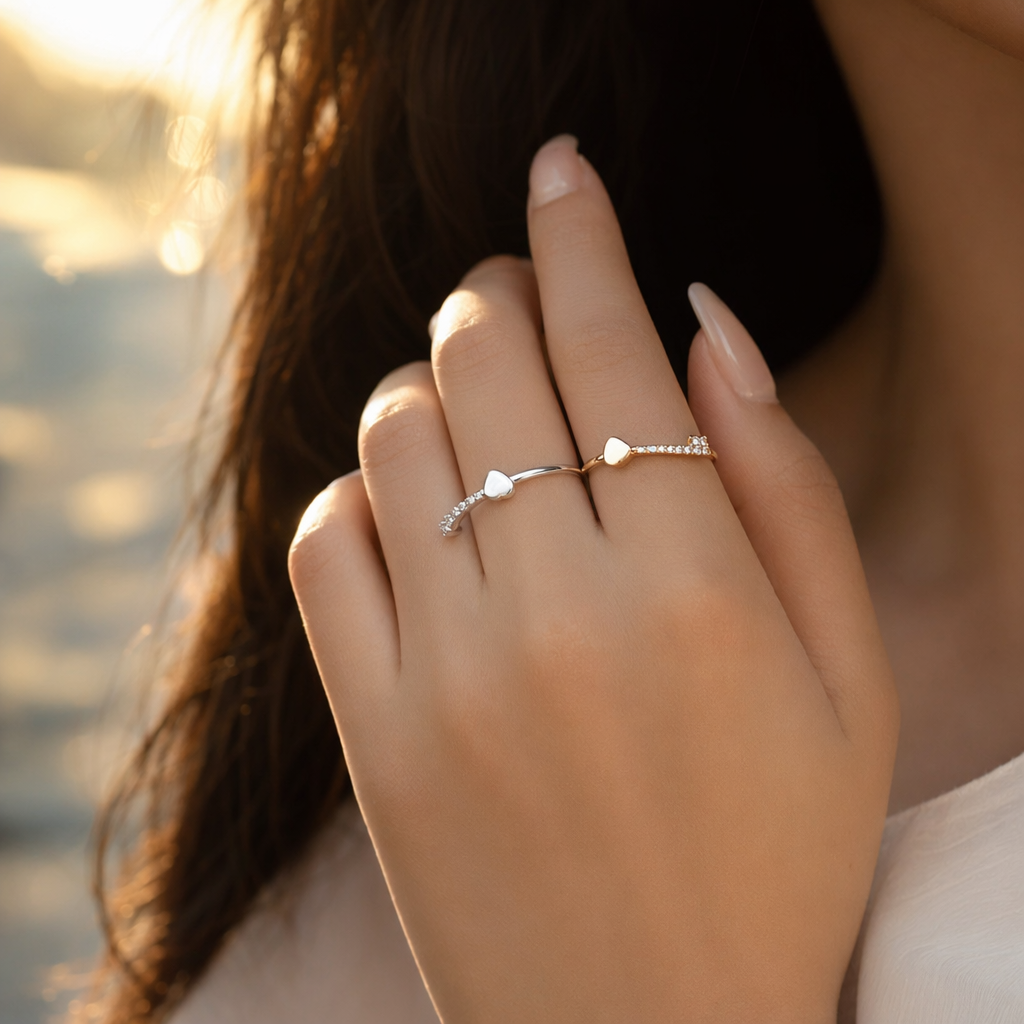 Adjustable heart charm ring with electroplated finish – view 4