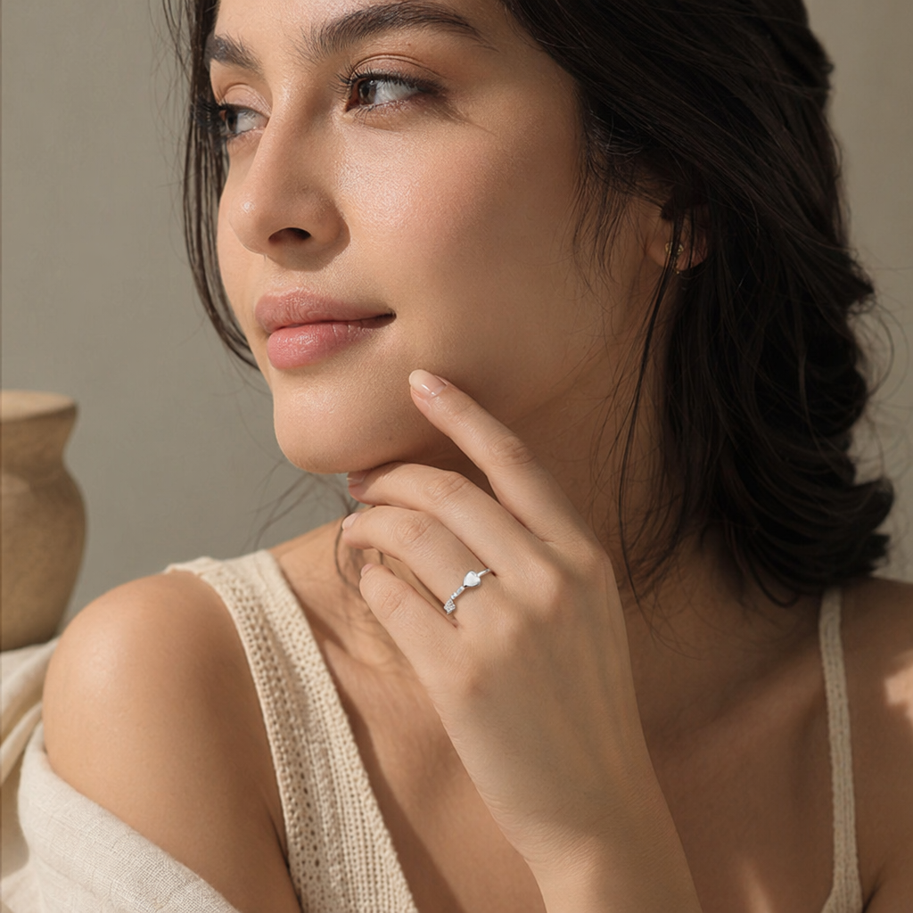 Adjustable heart charm ring with electroplated finish – view 6
