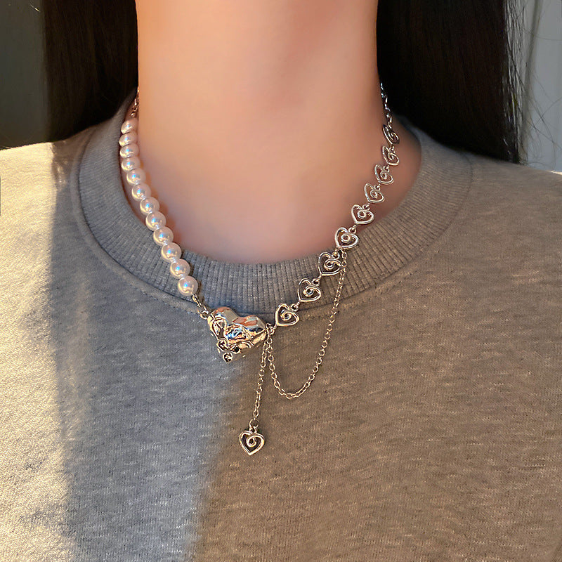 Pearl & Rhinestone Tassel Choker Necklace