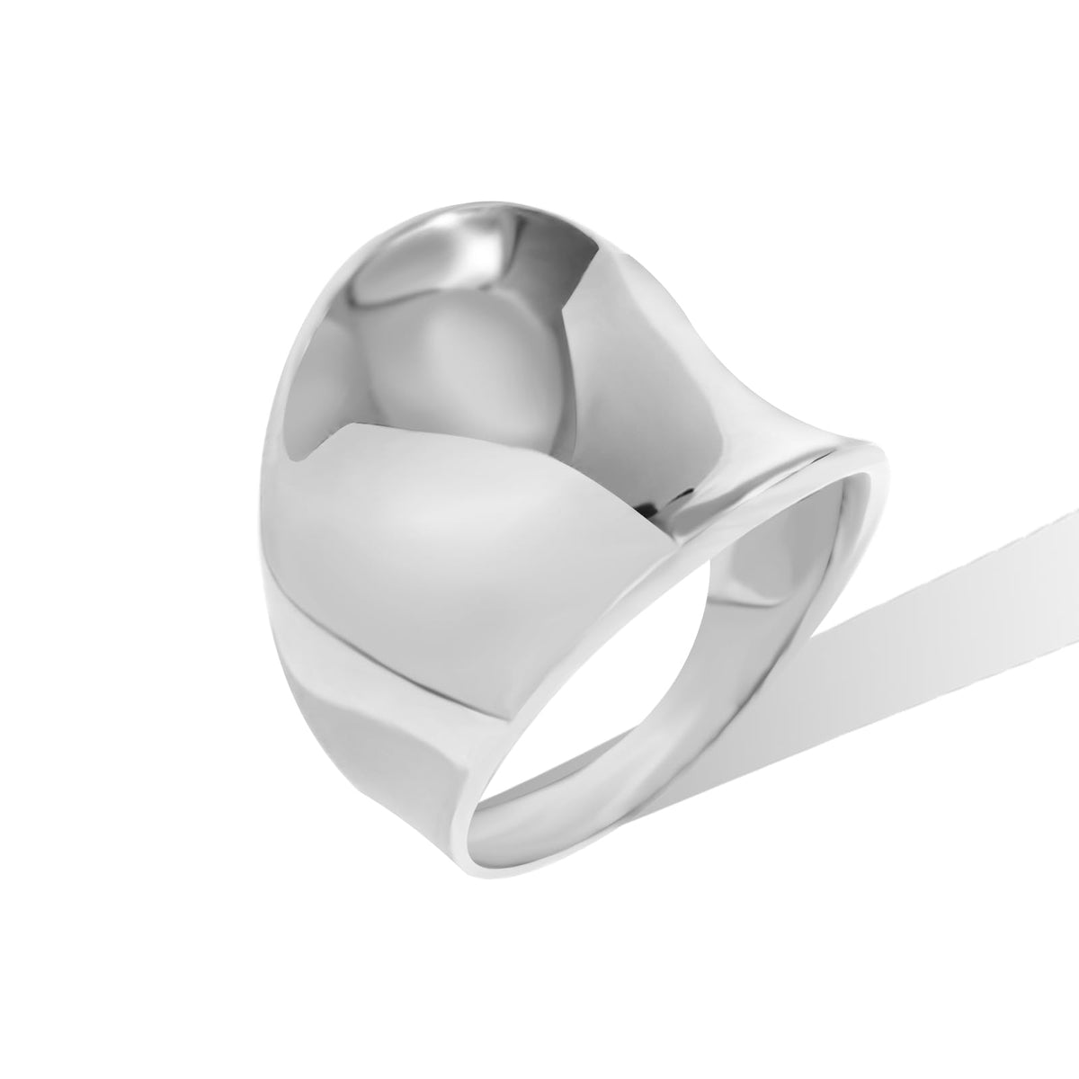 Chunky wide band stainless steel ring in silver – view 5