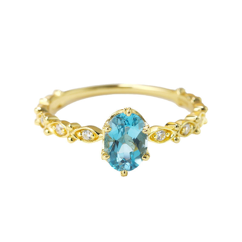 Silver London Blue Topaz Vintage Marquise Ring – 14K Gold Plated