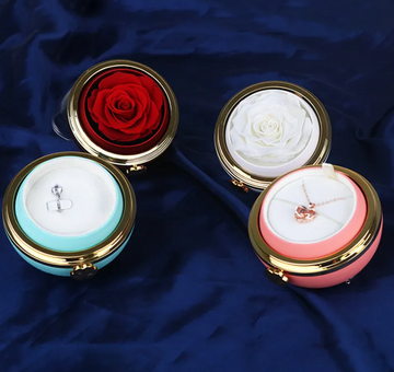 Rotating flower keepsake jewelry box open