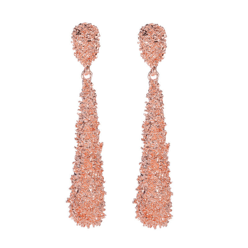 Water drop teardrop dangle earrings in plated stainless steel – view 2