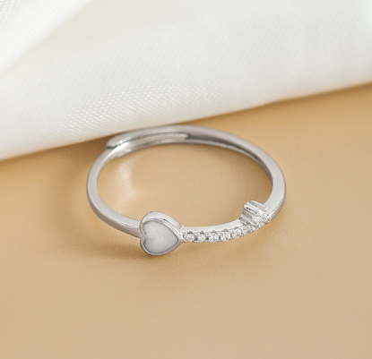 Adjustable heart charm ring with electroplated finish – view 9