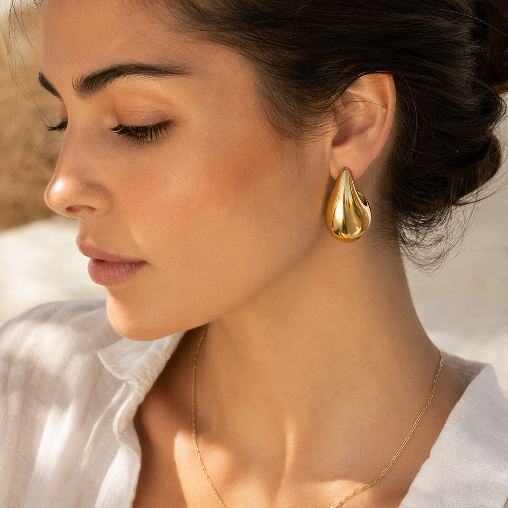 Chunky gold-tone brass dome teardrop earrings