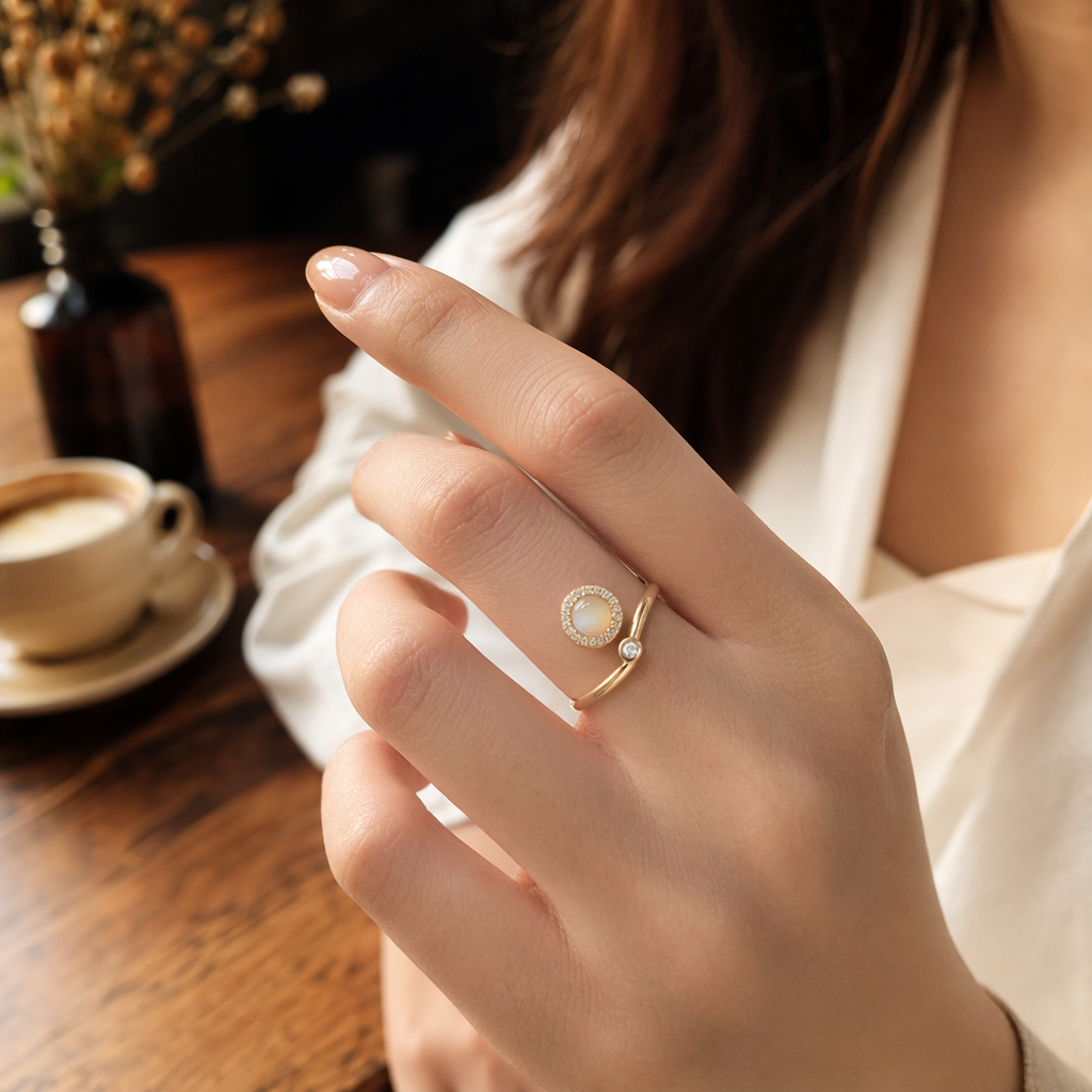 Opal Spinning Ring – Minimalist Fidget Ring in Rose Gold, White Gold & Yellow Gold