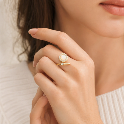 Opal Spinning Ring – Minimalist Fidget Ring in Rose Gold, White Gold & Yellow Gold