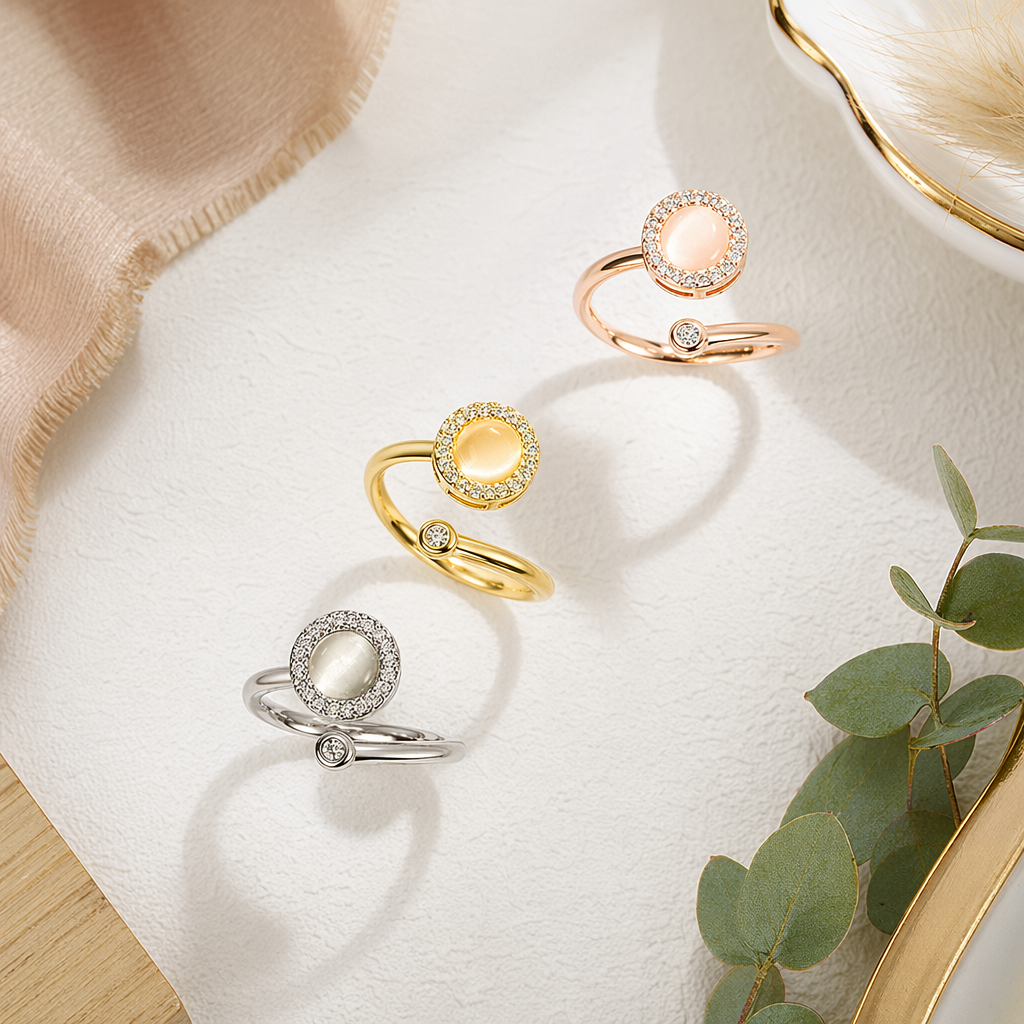 Opal Spinning Ring – Minimalist Fidget Ring in Rose Gold, White Gold & Yellow Gold
