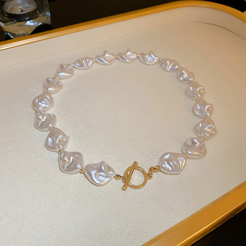 Pearl & Rhinestone Tassel Choker Necklace