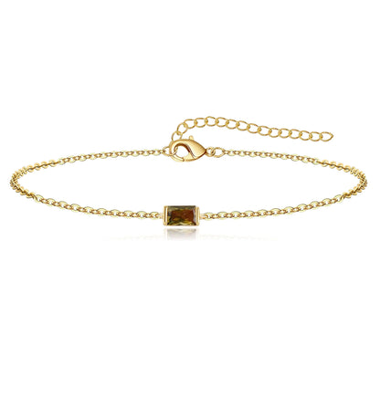 Birthstone Baguette Bracelet | 14K Gold Plated | Adjustable Chain
