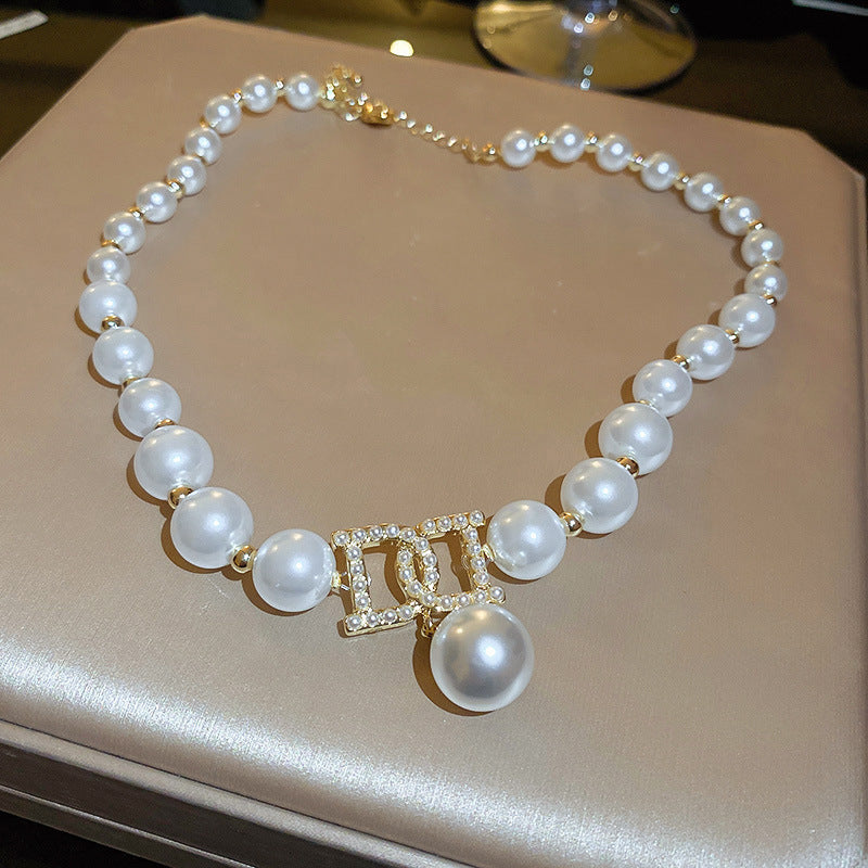 Pearl & Rhinestone Tassel Choker Necklace