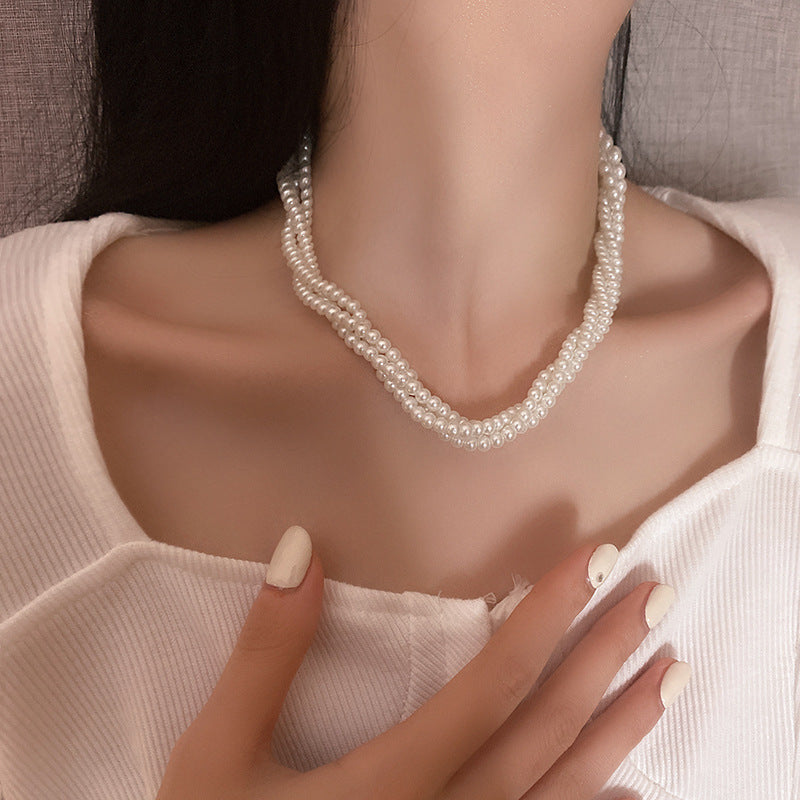 Pearl & Rhinestone Tassel Choker Necklace