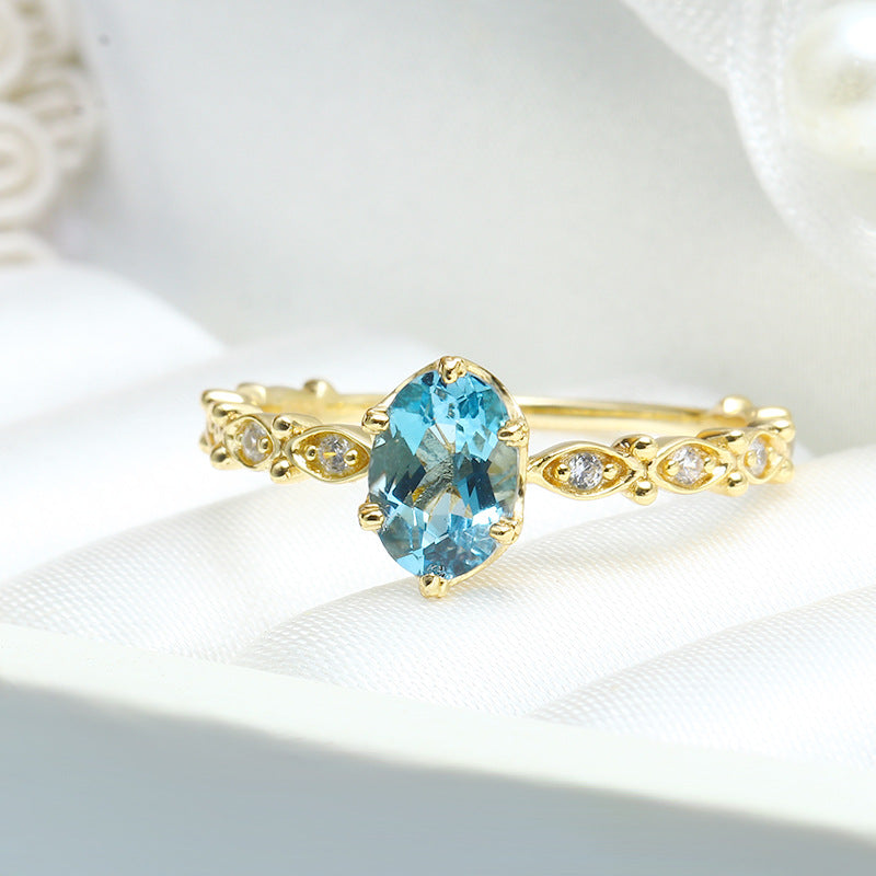 Silver London Blue Topaz Vintage Marquise Ring – 14K Gold Plated
