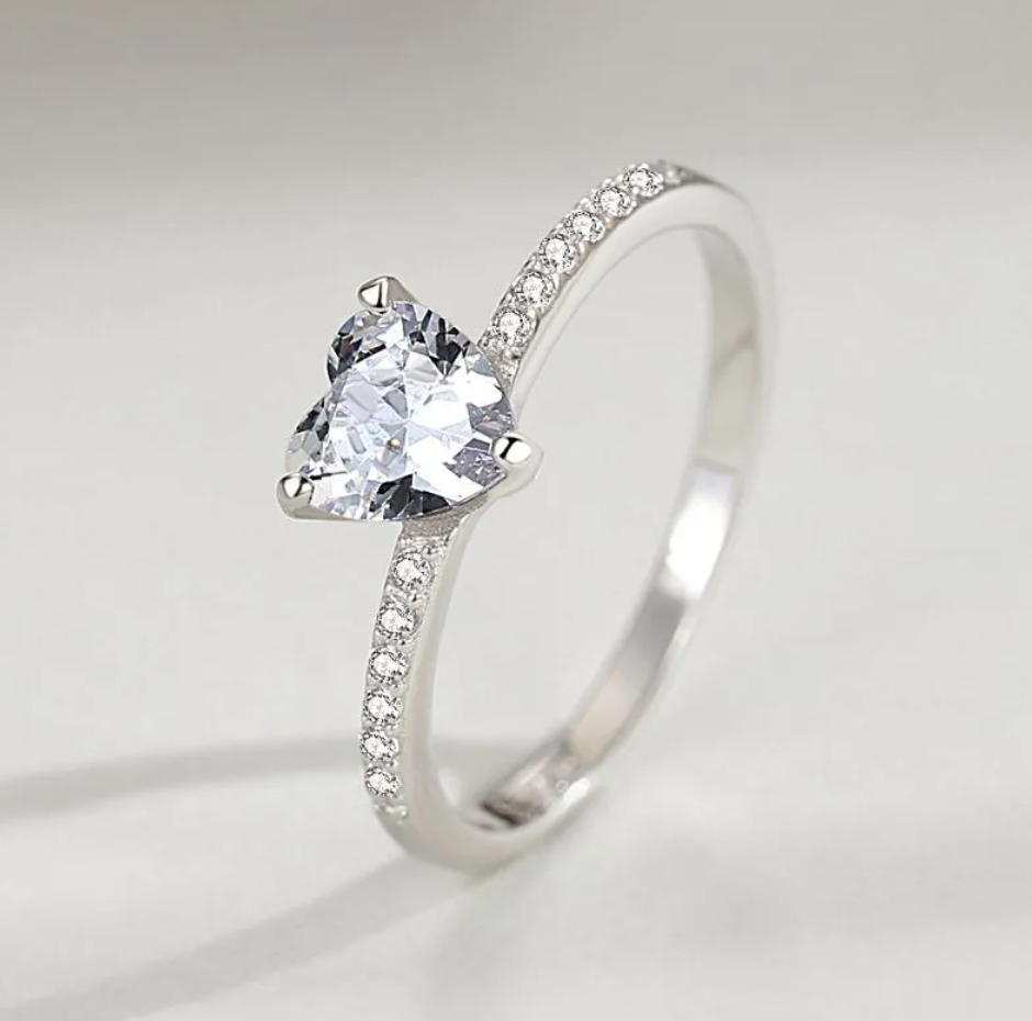 925 sterling silver heart zircon ring