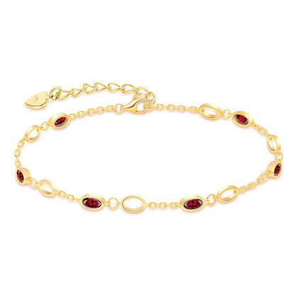July Birthstone Charm Bracelet | 925 Gold-Plated Silver | Oval CZ Stones