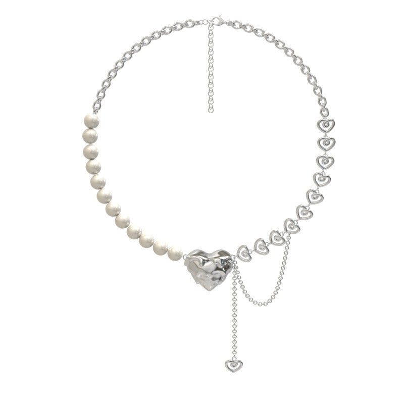 Pearl & Rhinestone Tassel Choker Necklace