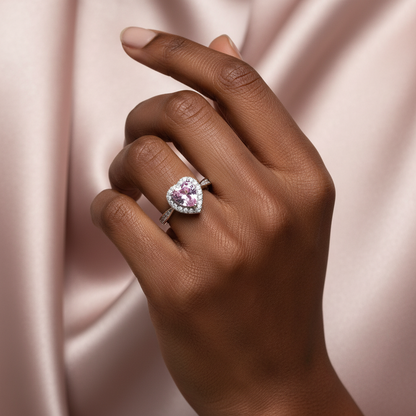 Heart-Shaped CZ Ring in Silver – Yellow & Pink