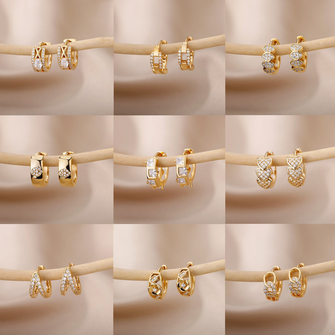 Geometric C-shaped earrings with zircon accents