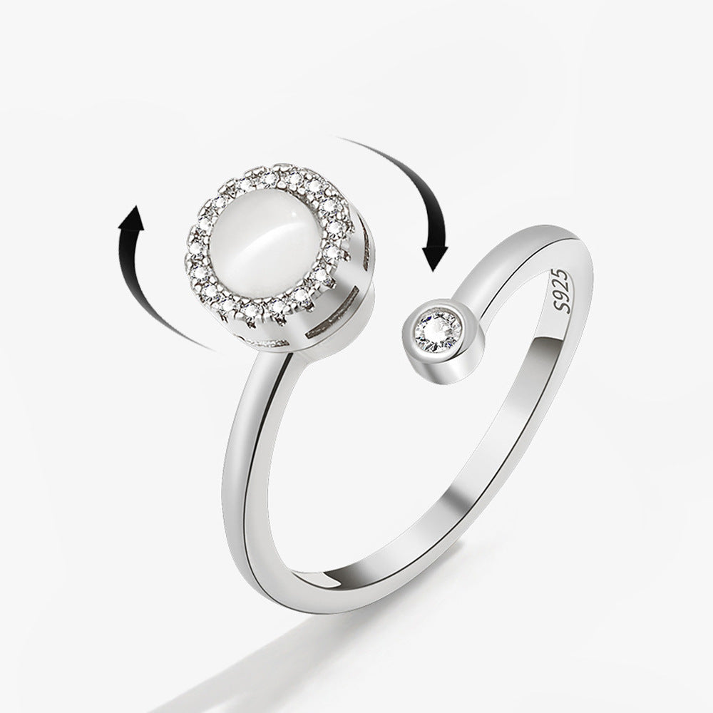 Opal Spinning Ring – Minimalist Fidget Ring in Rose Gold, White Gold & Yellow Gold