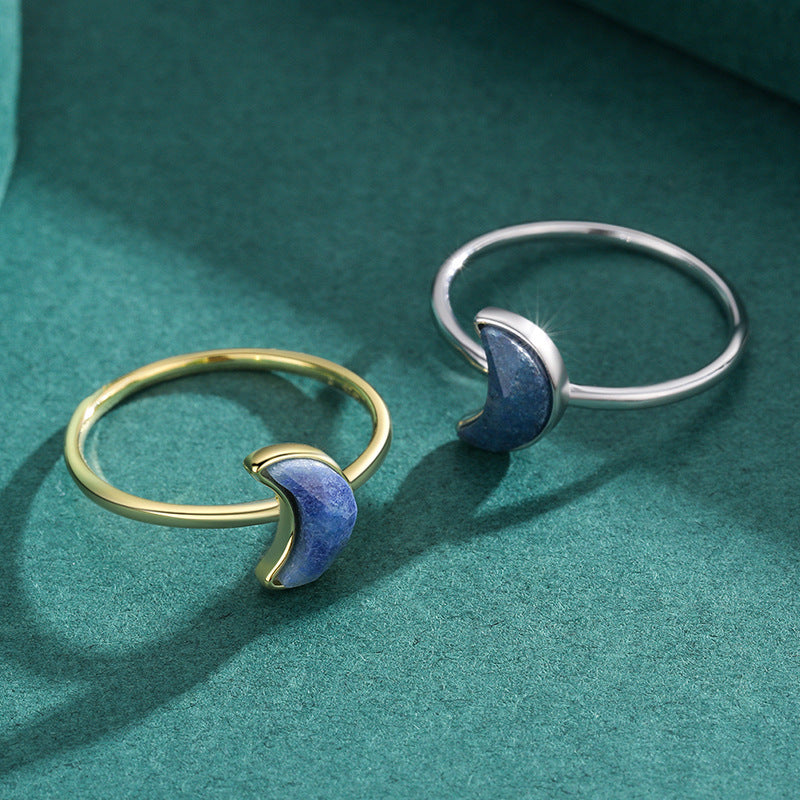 Blue Dongling crescent ring in gold-tone and silver-tone finishes