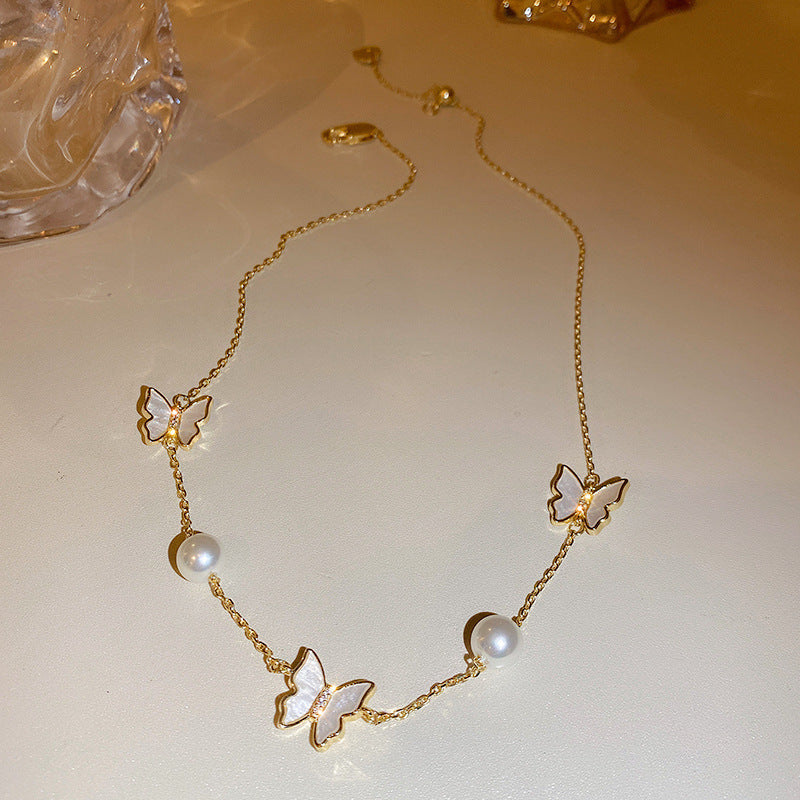 Pearl & Rhinestone Tassel Choker Necklace